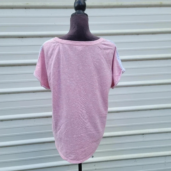 Coral Bay Women's Light Pink White Lace Crew Neck Short Sleeve Top Sweat Sz XL - Picture 7 of 9